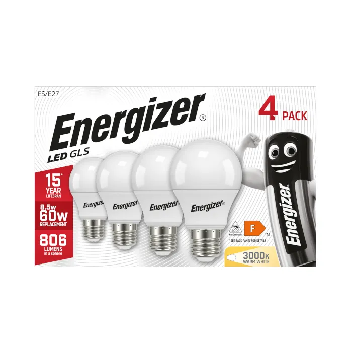 Energizer 8.5W E27 Standard GLS LED Bulb - 4 Pack - 806lm - 3000K