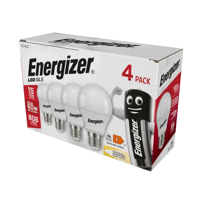 Energizer 8.5W E27 Standard GLS LED Bulb - 4 Pack - 806lm - 3000K