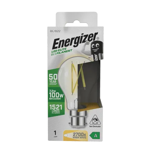 Energizer GLS B22 LED Bulb - 7.2w - 2700K- 1521lm