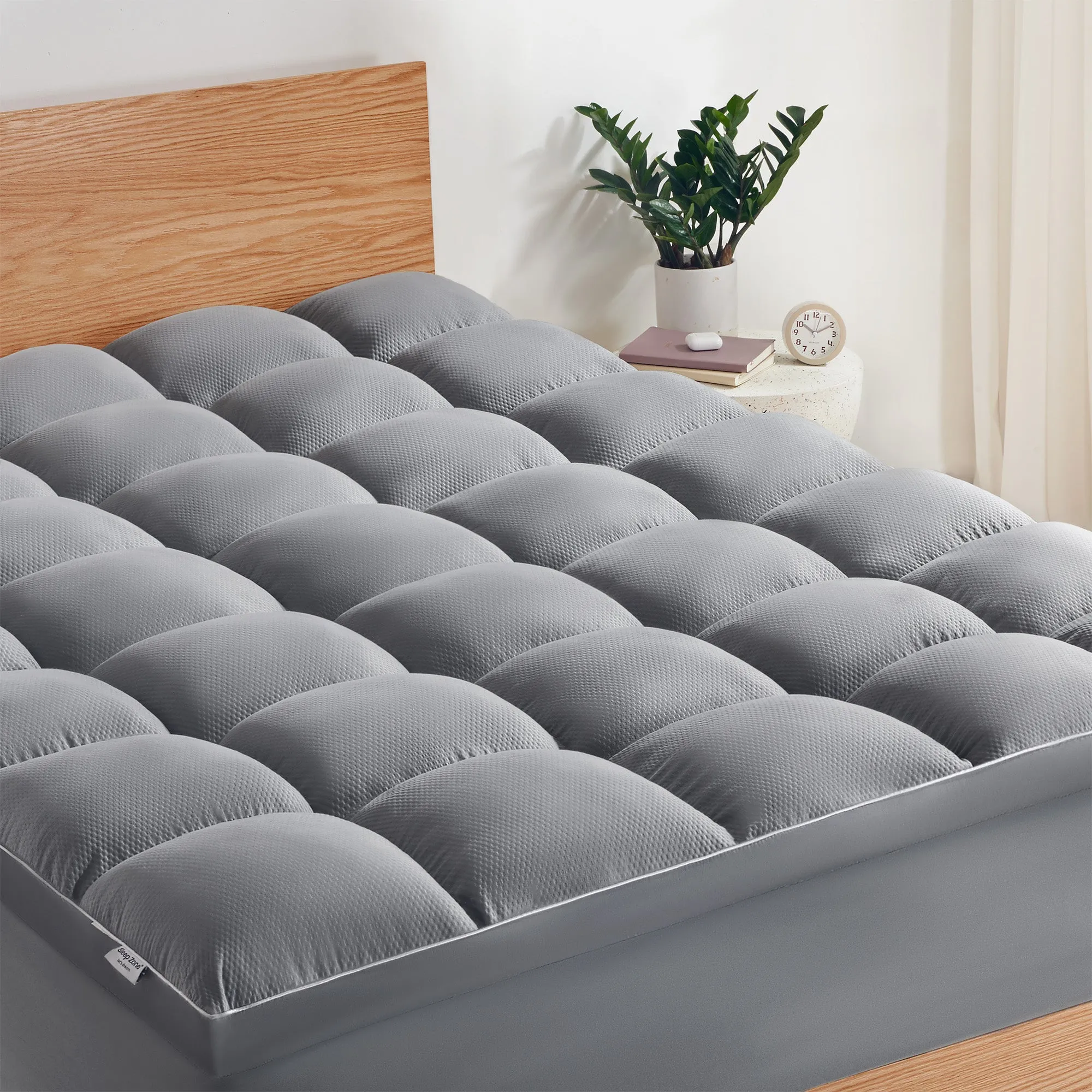 Extra Fluffy Mattress Pad Deep Pockets Grey