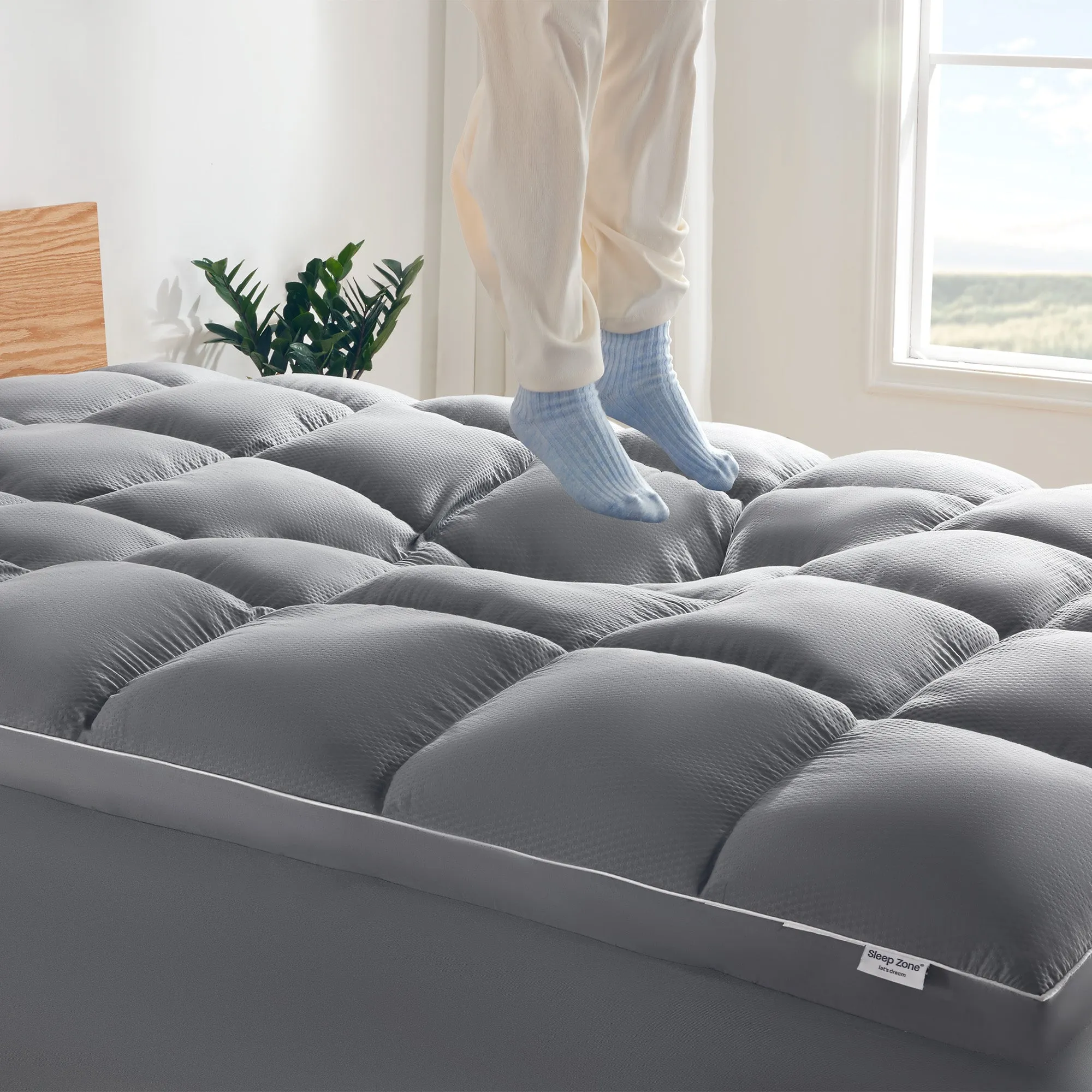 Extra Fluffy Mattress Pad Deep Pockets Grey