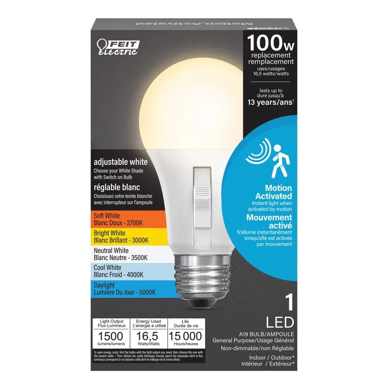 Feit A19 E26 (Medium) LED Motion Activated Bulb Tunable White/Color Changing 100 Watt Equivalence 1