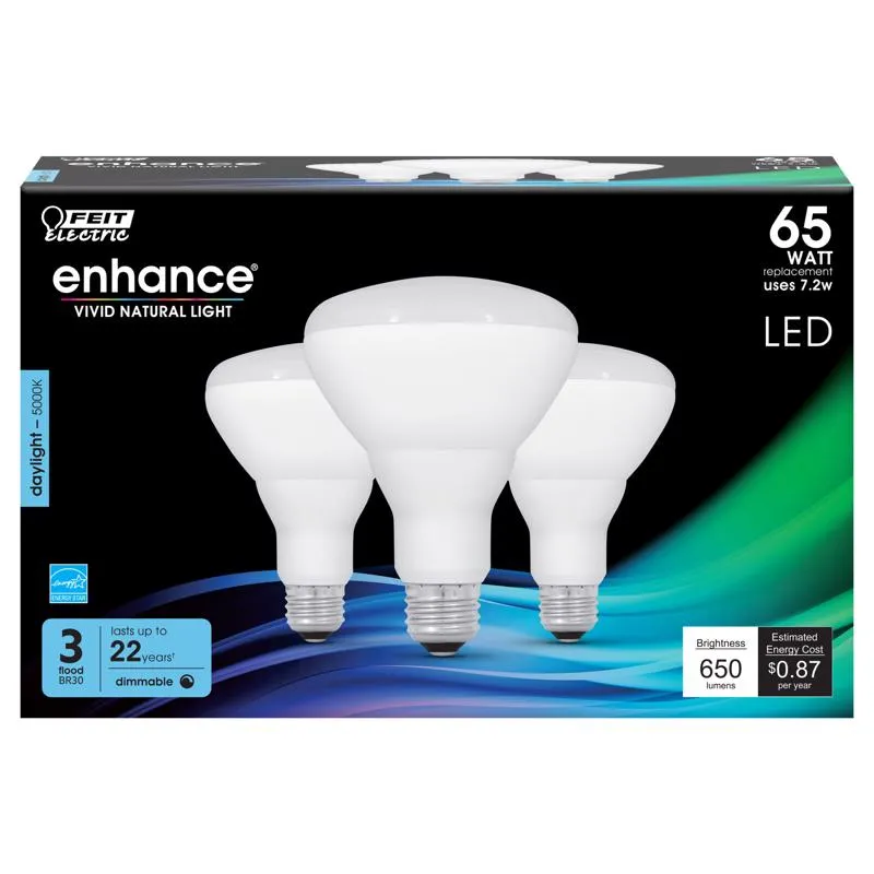 Feit Enhance BR30 E26 (Medium) LED Bulb Daylight 65 Watt Equivalence 3 pk