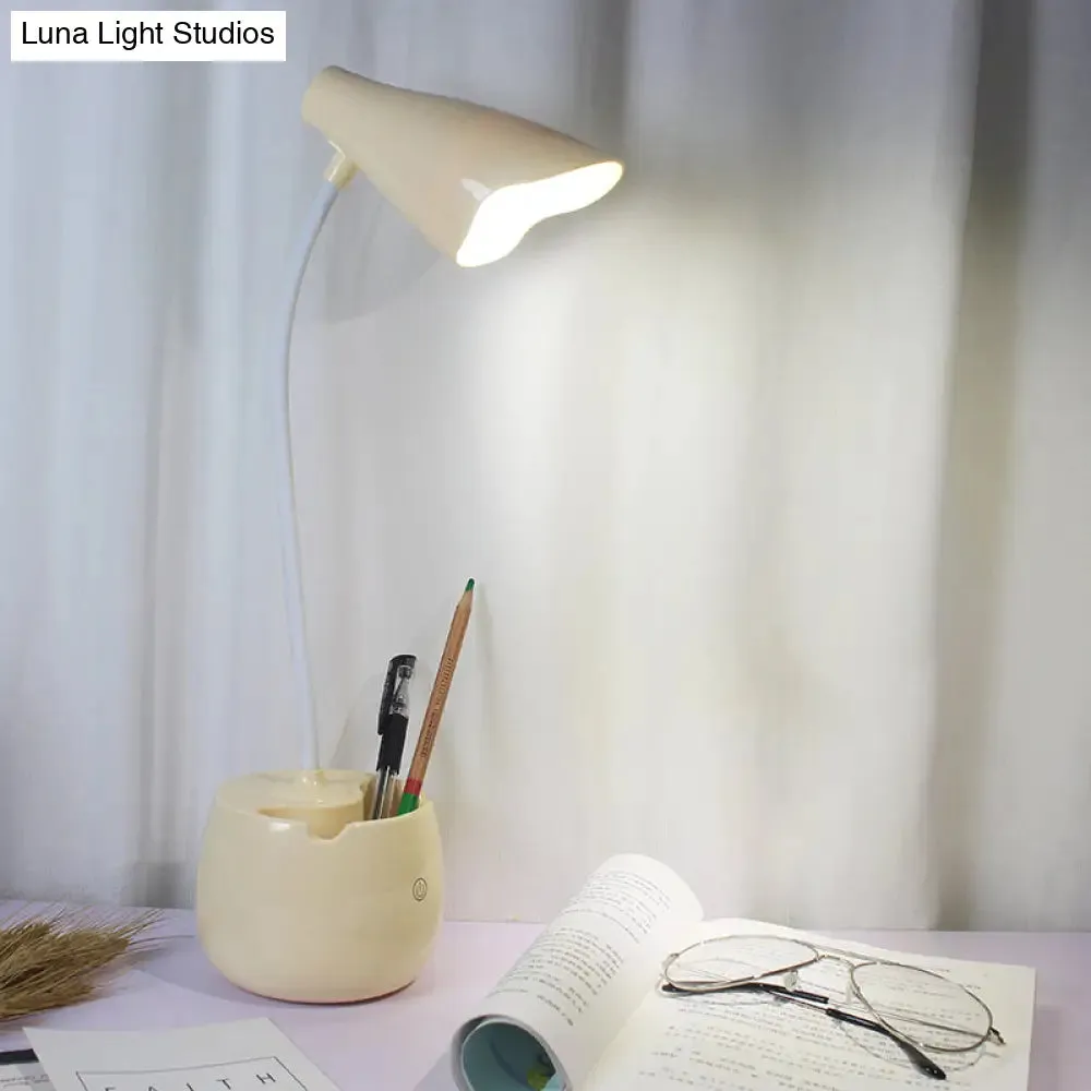 Flexible Gooseneck LED Desk Light with Pen Holder in Blue/Pink/White/Yellow, USB Charging, Eye-Caring for Reading