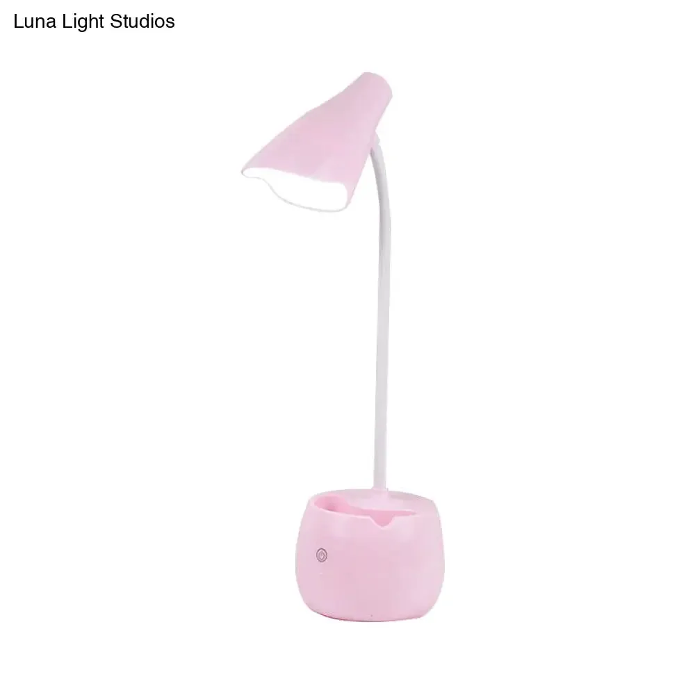 Flexible Gooseneck LED Desk Light with Pen Holder in Blue/Pink/White/Yellow, USB Charging, Eye-Caring for Reading