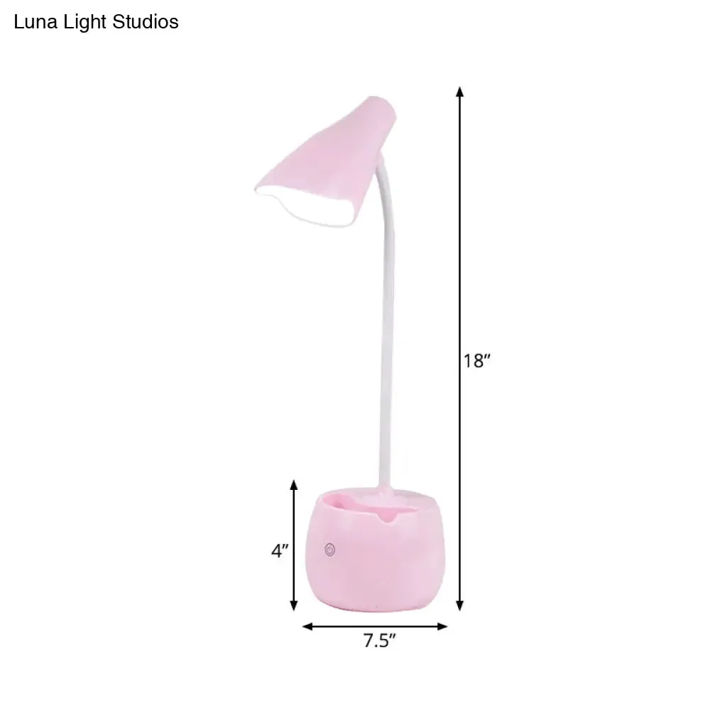 Flexible Gooseneck LED Desk Light with Pen Holder in Blue/Pink/White/Yellow, USB Charging, Eye-Caring for Reading