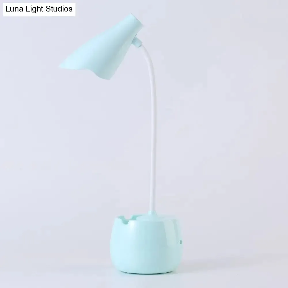 Flexible Gooseneck LED Desk Light with Pen Holder in Blue/Pink/White/Yellow, USB Charging, Eye-Caring for Reading