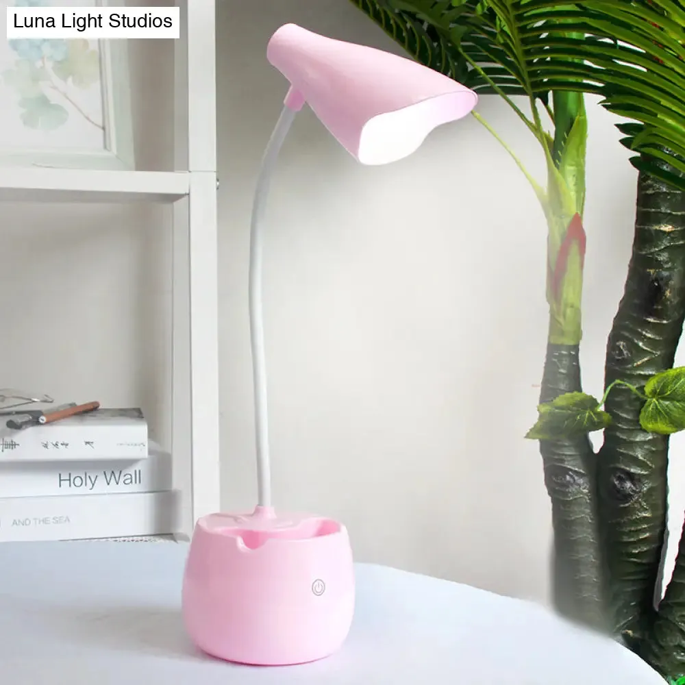 Flexible Gooseneck LED Desk Light with Pen Holder in Blue/Pink/White/Yellow, USB Charging, Eye-Caring for Reading