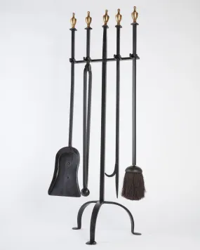 Four Piece Set of Fireplace Tools on Tripod Stand