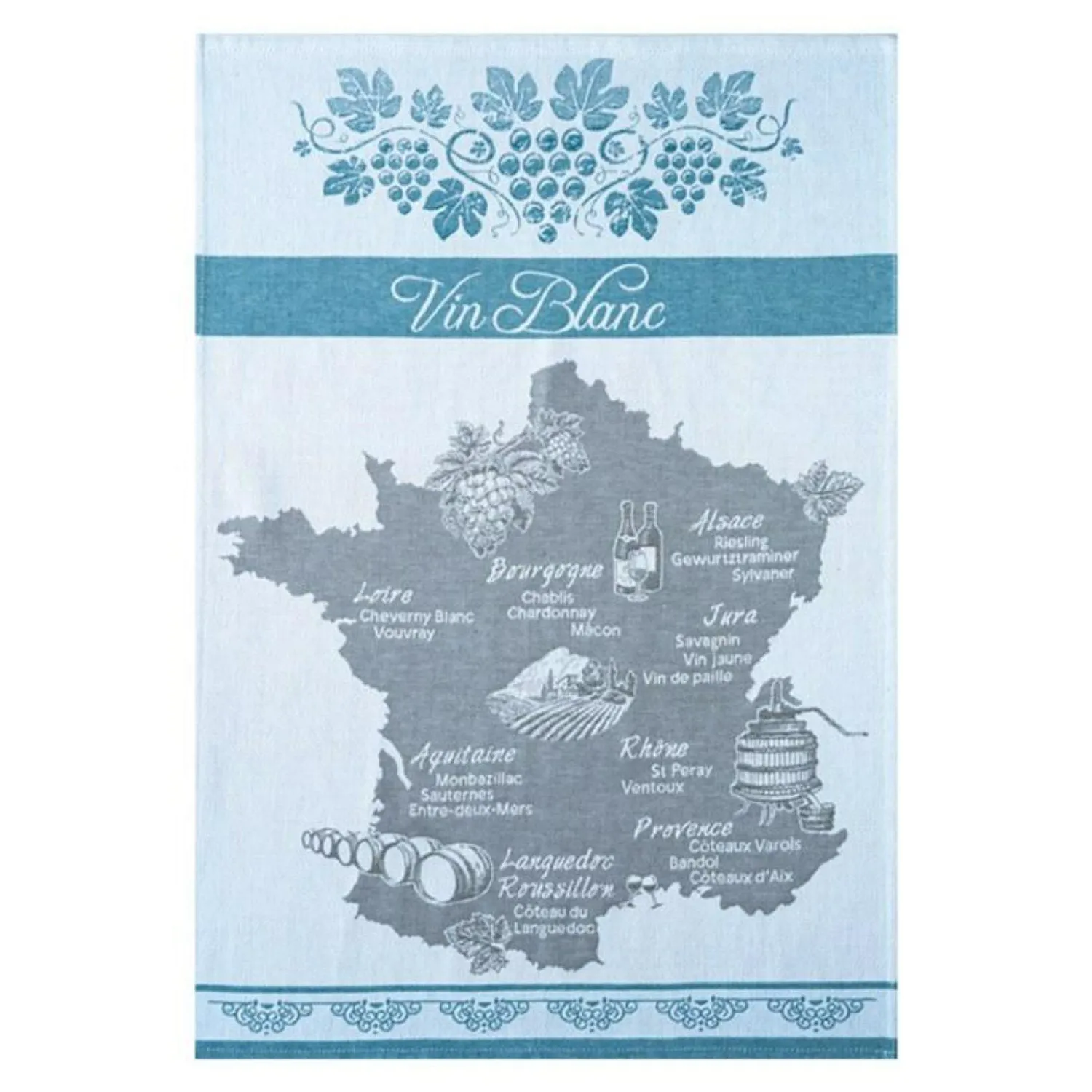 French Jacquard White Wine or Vin Blanc Tea Towel by Coucke