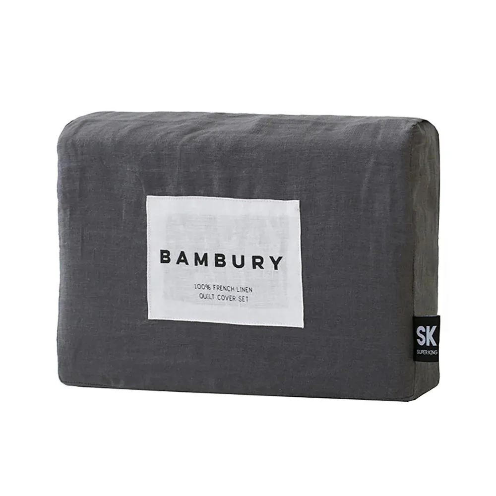 French Linen Quilt Cover Set by Bambury - Charcoal