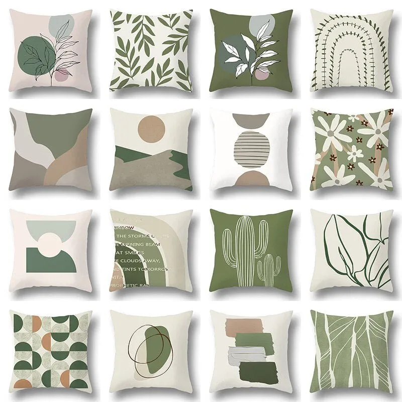 Geometric Green Leaf Pattern Decorative Pillowcase