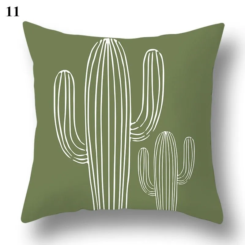 Geometric Green Leaf Pattern Decorative Pillowcase