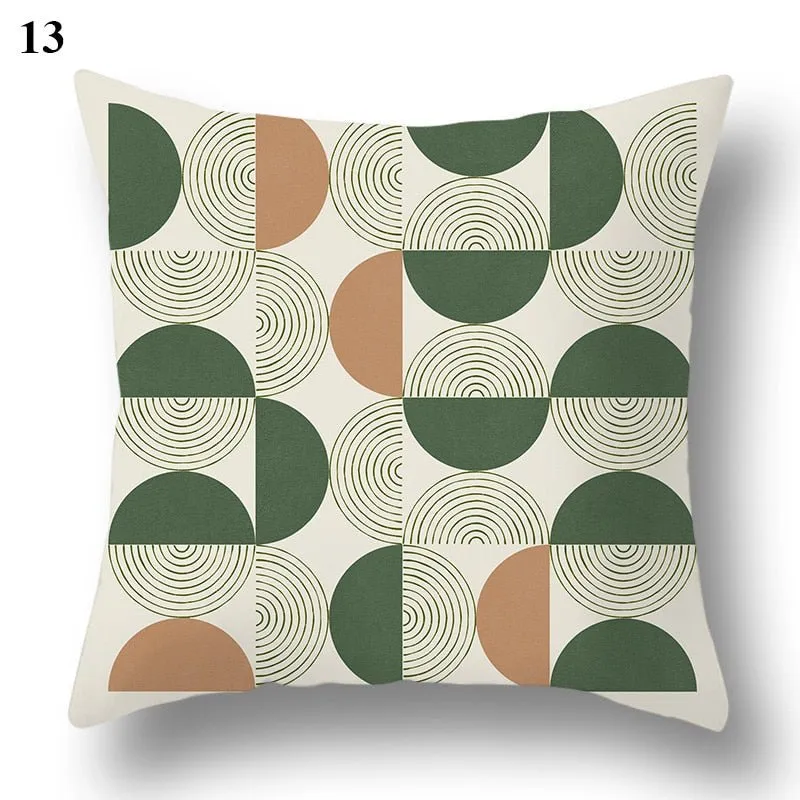 Geometric Green Leaf Pattern Decorative Pillowcase