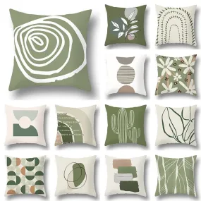 Geometric Green Leaf Pattern Decorative Pillowcase