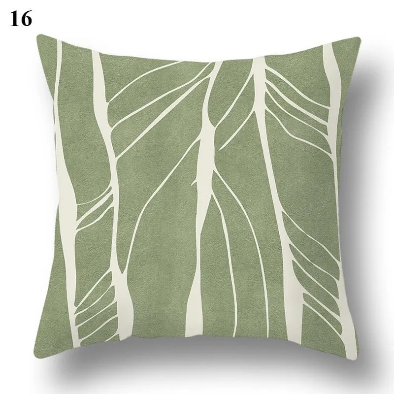 Geometric Green Leaf Pattern Decorative Pillowcase