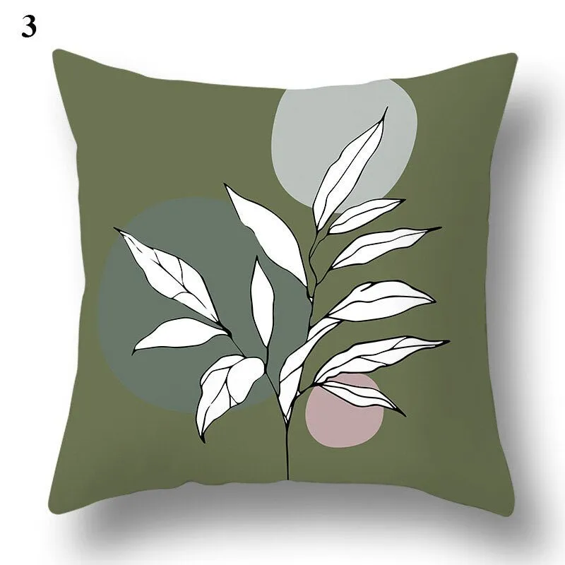 Geometric Green Leaf Pattern Decorative Pillowcase