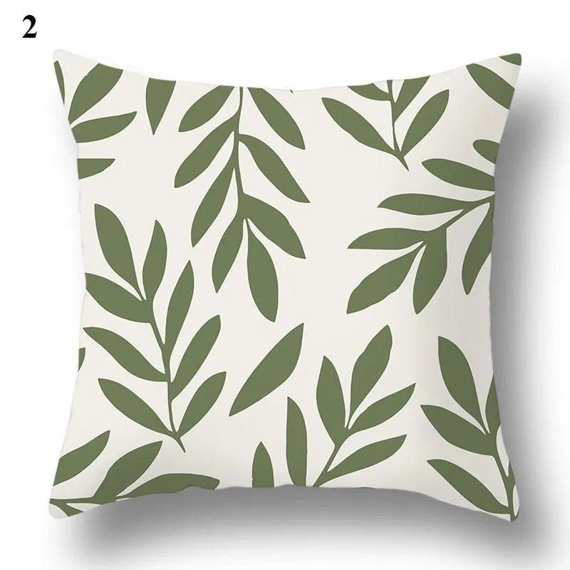 Geometric Green Leaf Pattern Decorative Pillowcase