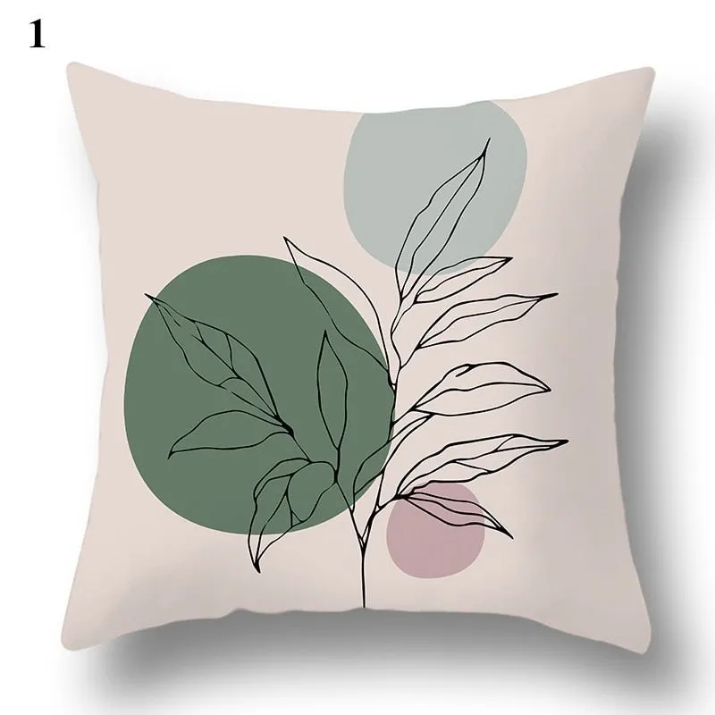 Geometric Green Leaf Pattern Decorative Pillowcase