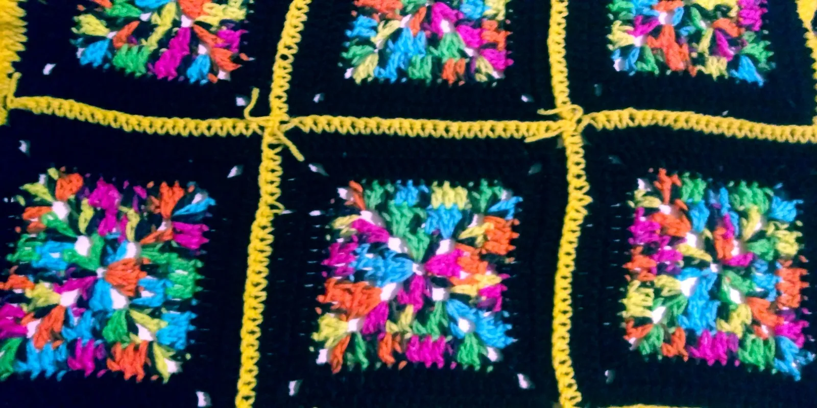 Handmade Granny Square of Fiesta Black and Yellow Lap Patchwork Blanket