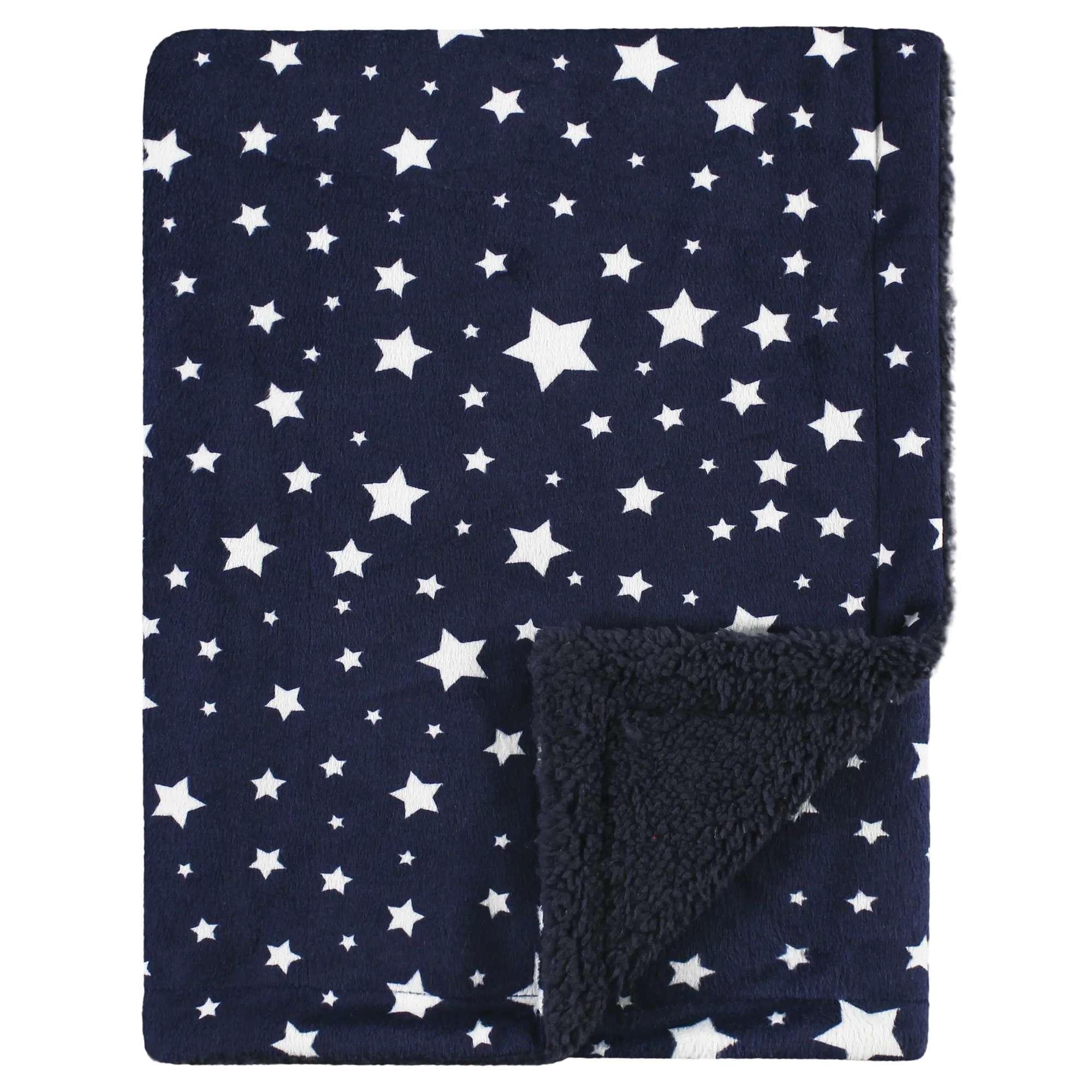 Hudson Baby Plush Mink and Sherpa Blanket, Navy Star