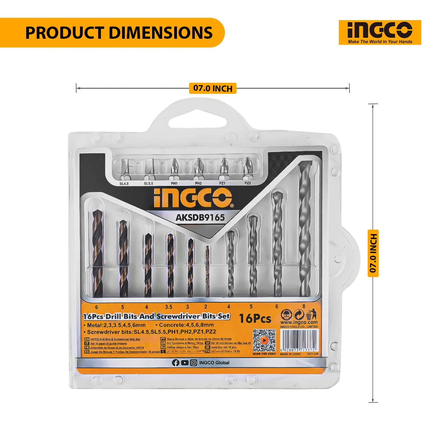 Ingco 16PCS Drill Bits Set & Screwdriver Bits Set (AKSDB9165)