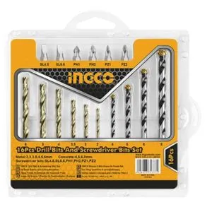 Ingco 16PCS Drill Bits Set & Screwdriver Bits Set (AKSDB9165)