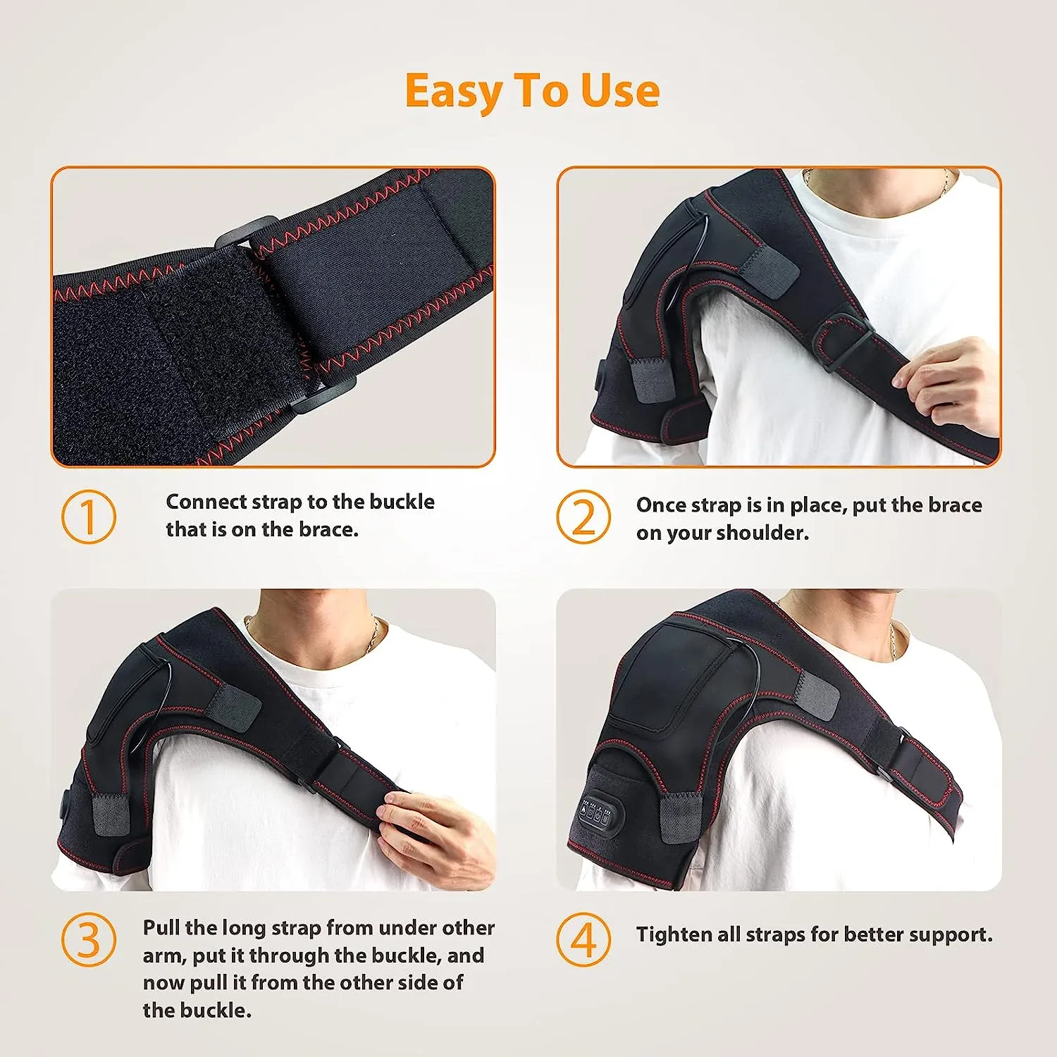 ITEM# 0157   Heated Shoulder Wrap for Men Women, Upgrade Electric Heating Pad Massager with 3 Vibration and Heat Settings and Timer, Shoulder Braces for Rotator Cuff, Joint Capsule, Muscles Pain Relief (Watch Video)