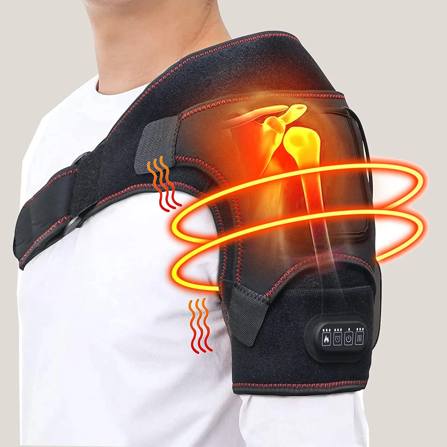 ITEM# 0157   Heated Shoulder Wrap for Men Women, Upgrade Electric Heating Pad Massager with 3 Vibration and Heat Settings and Timer, Shoulder Braces for Rotator Cuff, Joint Capsule, Muscles Pain Relief (Watch Video)