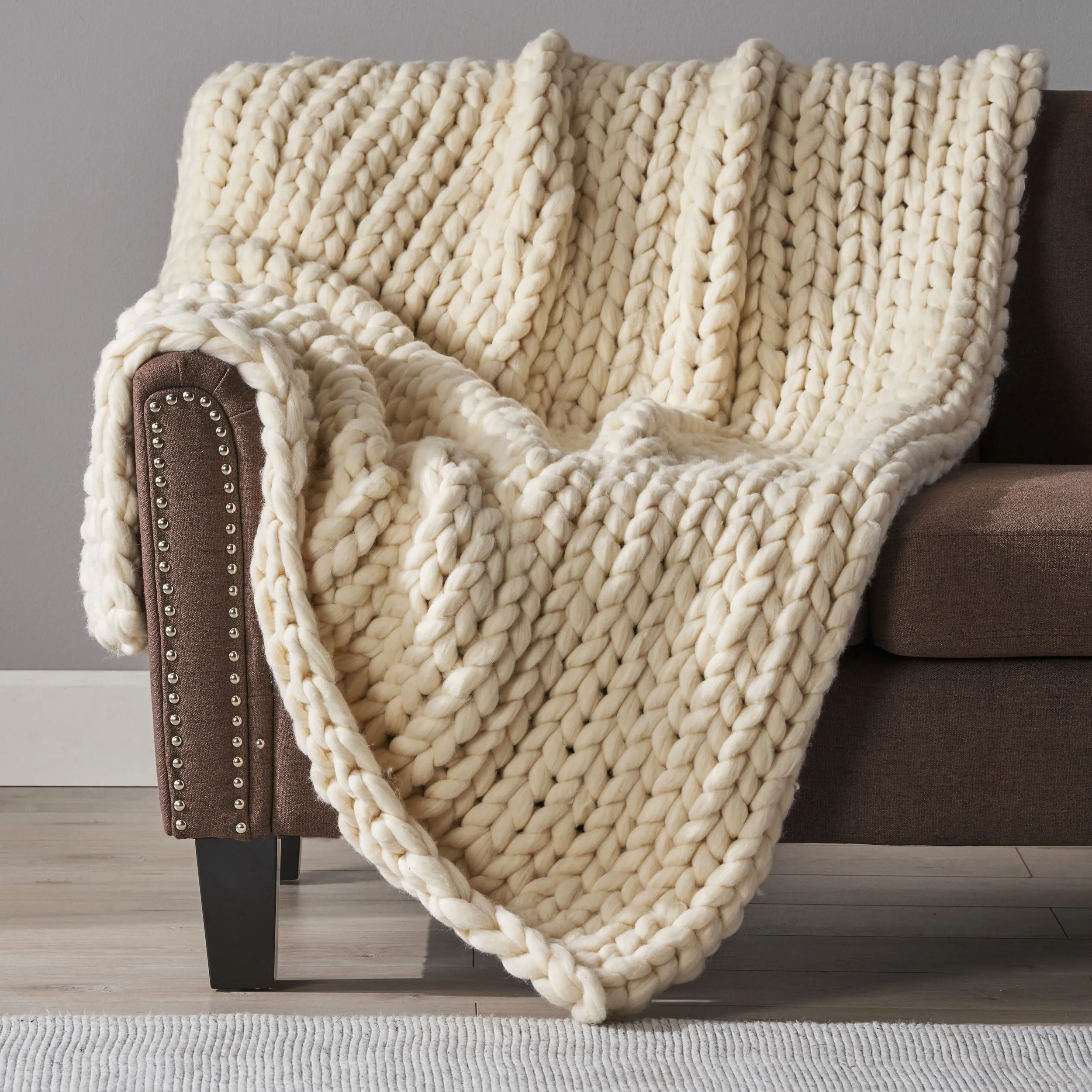 Jacqueline Modern Knit Stitch Fabric Rectangle Throw Blanket