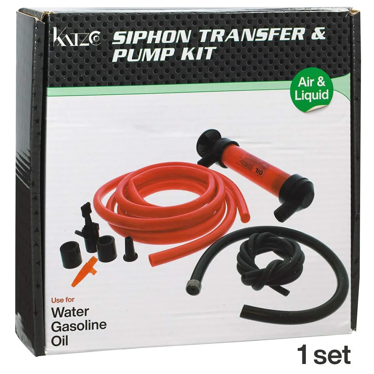 Katzco Liquid Transfer, Siphon Hand Pump - 2 Hoses, 50 X .5 Inches - For Gas, Oil, Air