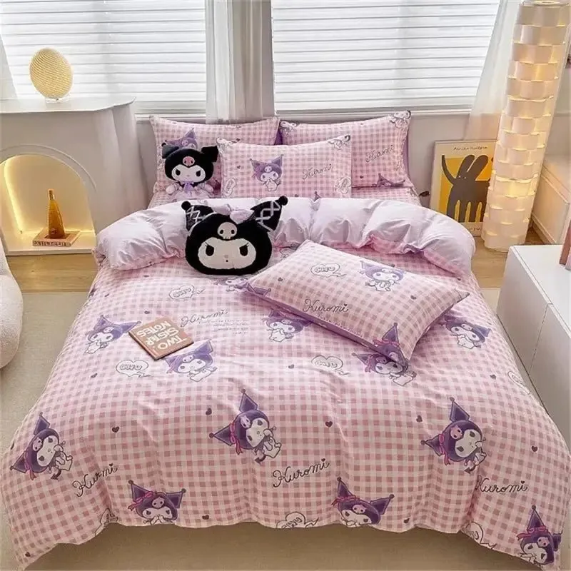 Kawaii My Melody Kuromi Cinnamoroll Duvet Cover Pillowcase Bedding Set Cute Beauty Cartoon Animation Home Dormitory Room Decor