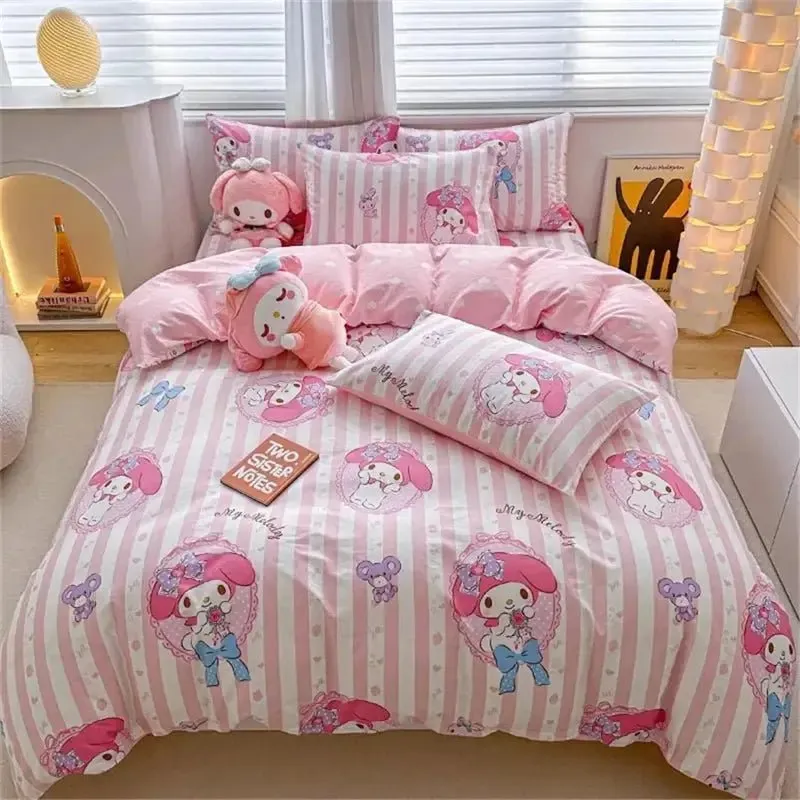 Kawaii My Melody Kuromi Cinnamoroll Duvet Cover Pillowcase Bedding Set Cute Beauty Cartoon Animation Home Dormitory Room Decor