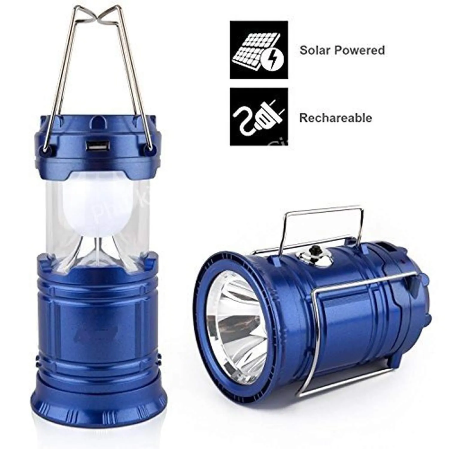 Kuber Industries 2 Piece Solar Lantern Emergency Light LED Rechargeable Torch with USB Mobile Charging Point and 2 Power Source Solar (Gold & Blue)-CTKTC022907