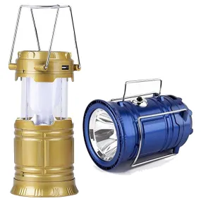 Kuber Industries 2 Piece Solar Lantern Emergency Light LED Rechargeable Torch with USB Mobile Charging Point and 2 Power Source Solar (Gold & Blue)-CTKTC022907