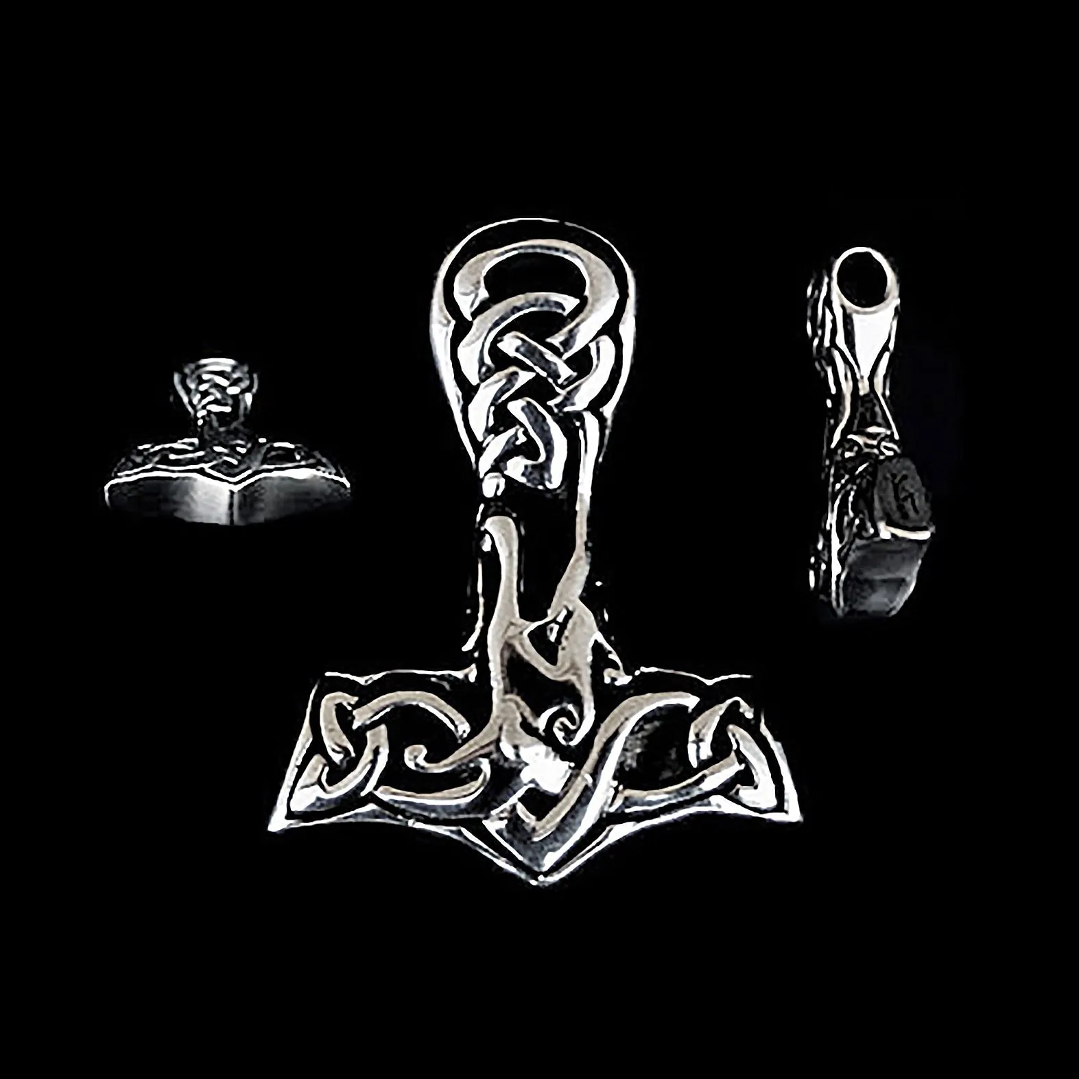 Large Silver Interlace Thors Hammer Pendant