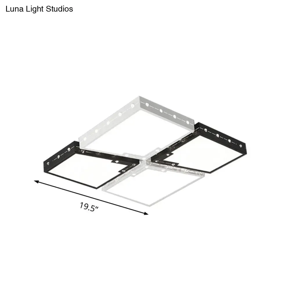 LED Bedroom Ceiling Light: Square Black Acrylic Shade, Flush Mount, Warm/White Light, 19.5"/23.5" Width