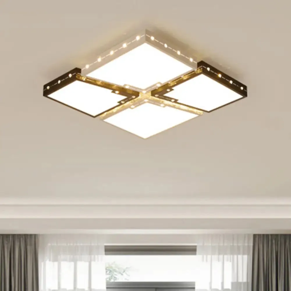 LED Bedroom Ceiling Light: Square Black Acrylic Shade, Flush Mount, Warm/White Light, 19.5"/23.5" Width