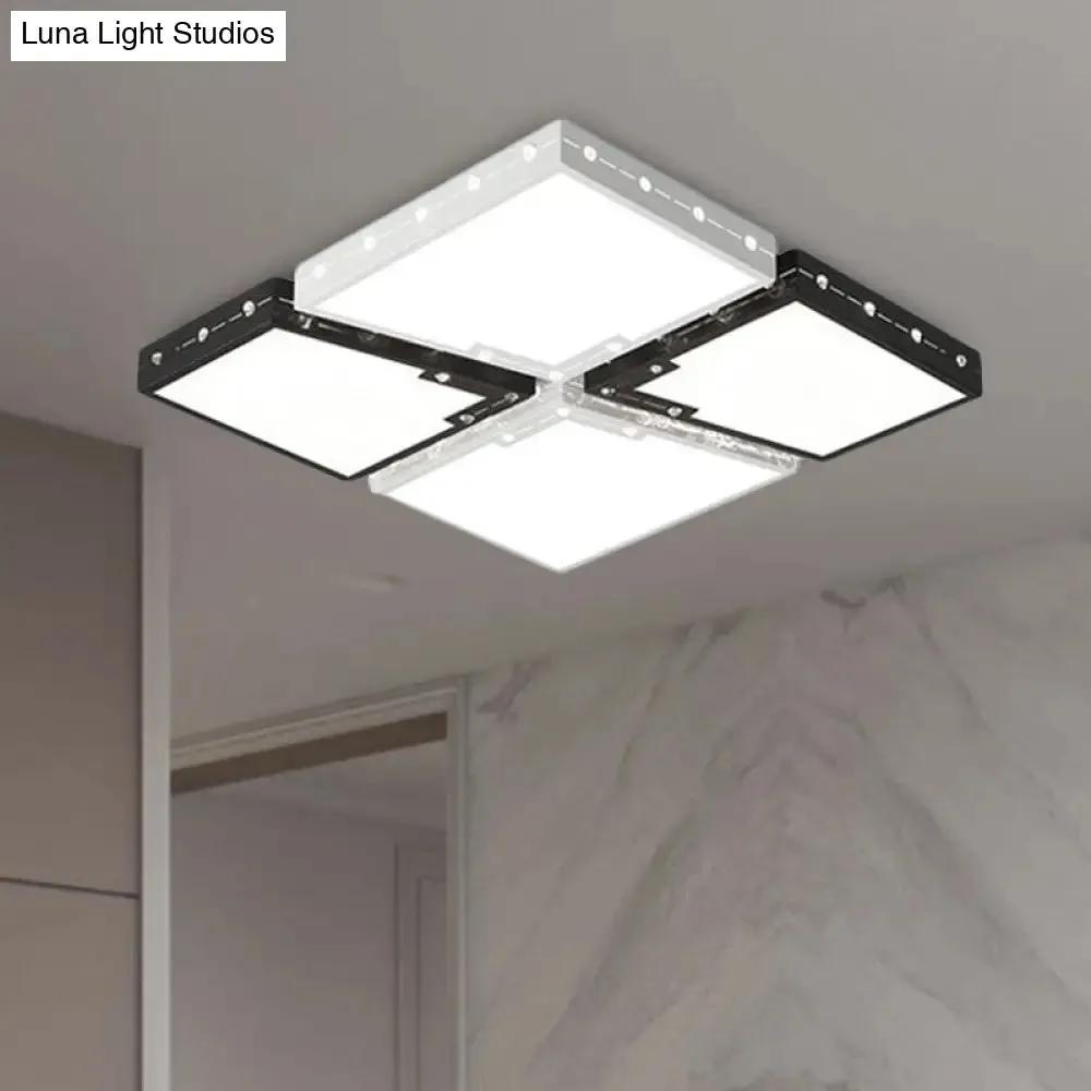 LED Bedroom Ceiling Light: Square Black Acrylic Shade, Flush Mount, Warm/White Light, 19.5"/23.5" Width