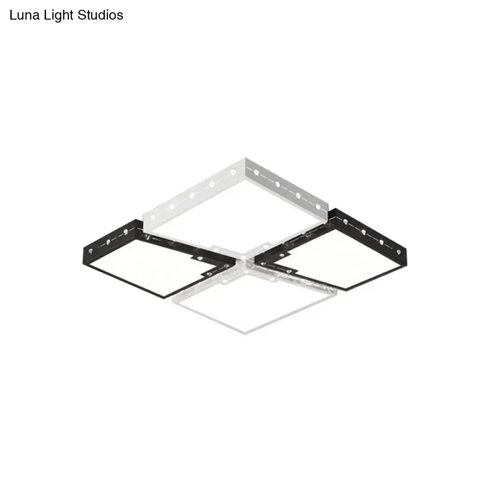 LED Bedroom Ceiling Light: Square Black Acrylic Shade, Flush Mount, Warm/White Light, 19.5"/23.5" Width