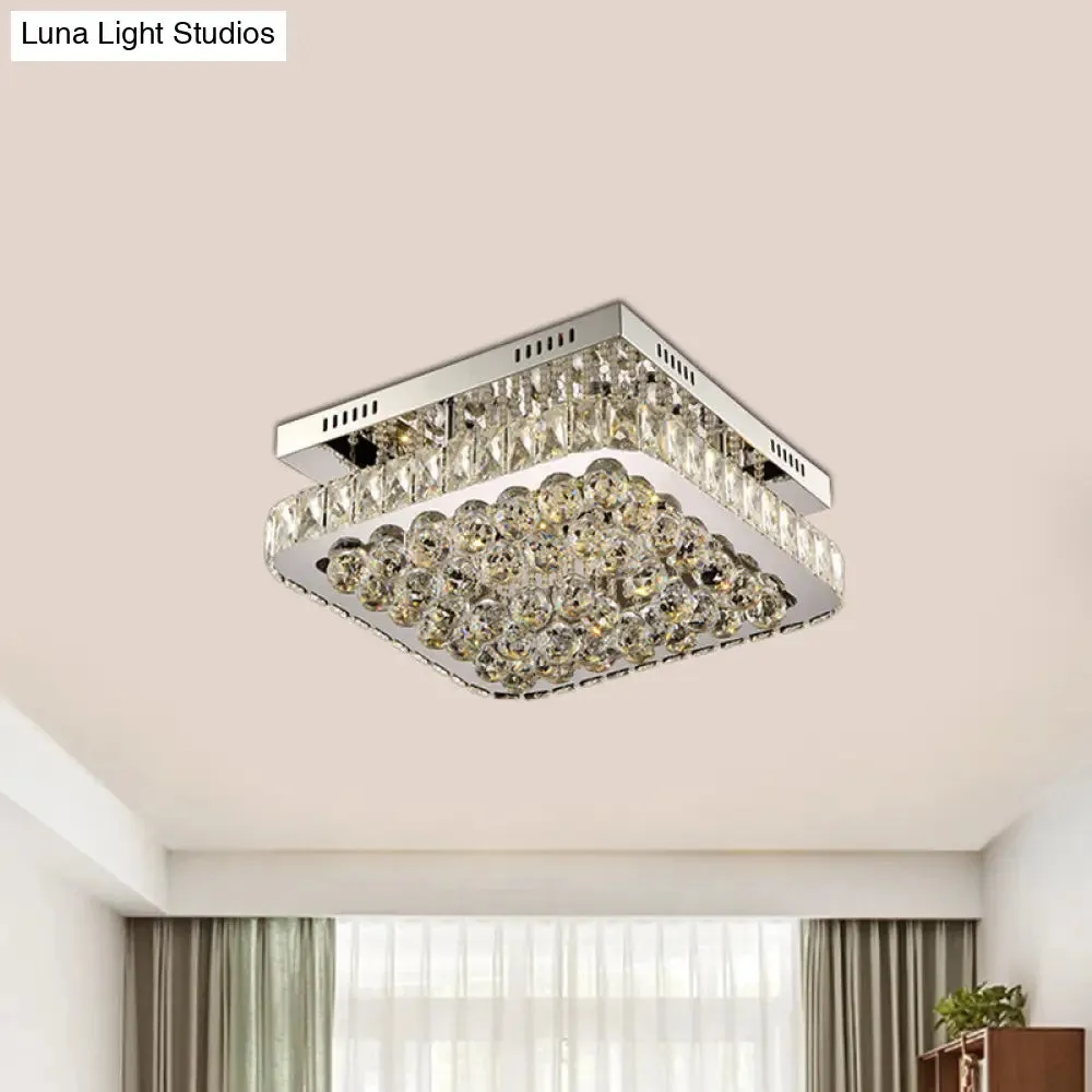 LED Crystal Ball Flush Mount Ceiling Lamp with Minimalist Chrome Design