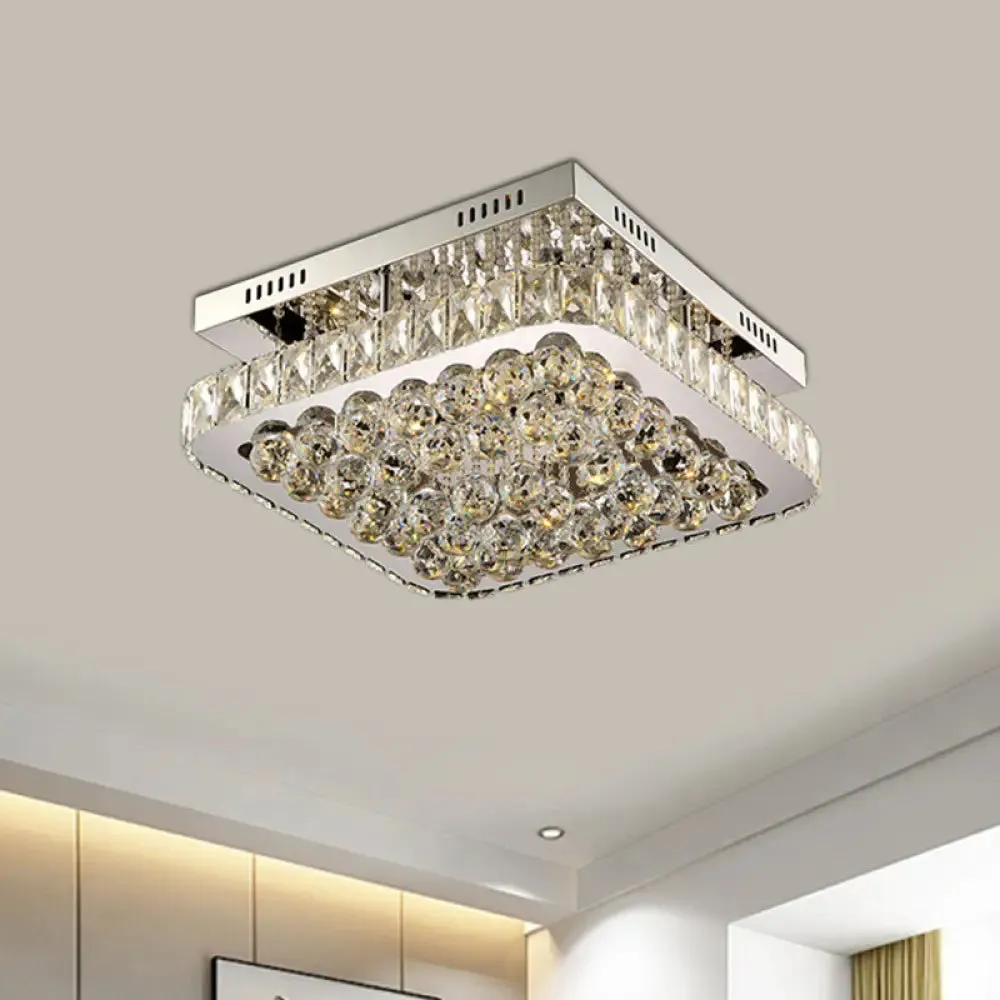 LED Crystal Ball Flush Mount Ceiling Lamp with Minimalist Chrome Design