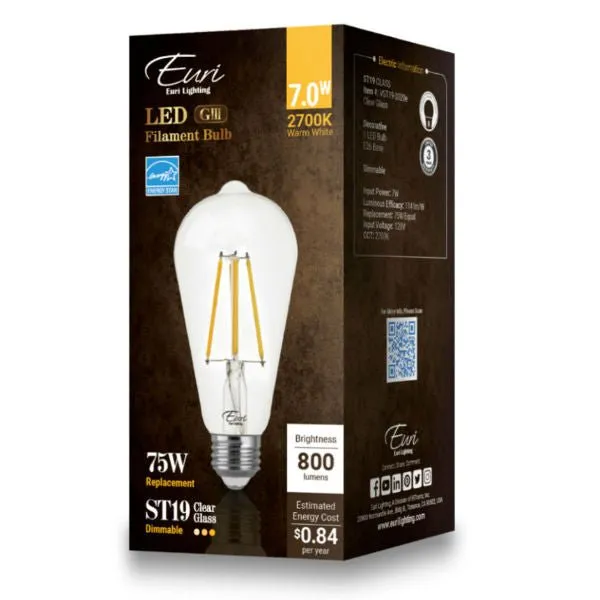 LED Filament Edison Light Bulb - ST19 Vintage - 7 Watt - Clear - 2700K