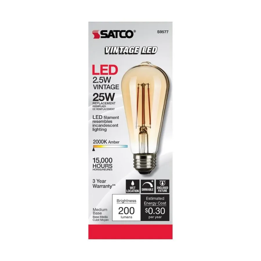 LED Filament ST19 Vintage Bulb - 2.5 Watt - 25 Watt Equal - Dimmable