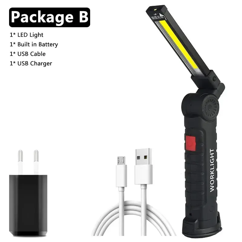 LED Working Lamp Flashlight USB Rechargeable COB Torch 3 Mode Built-In Battery Flash Light Tail Magnet Portable Camping Lantern