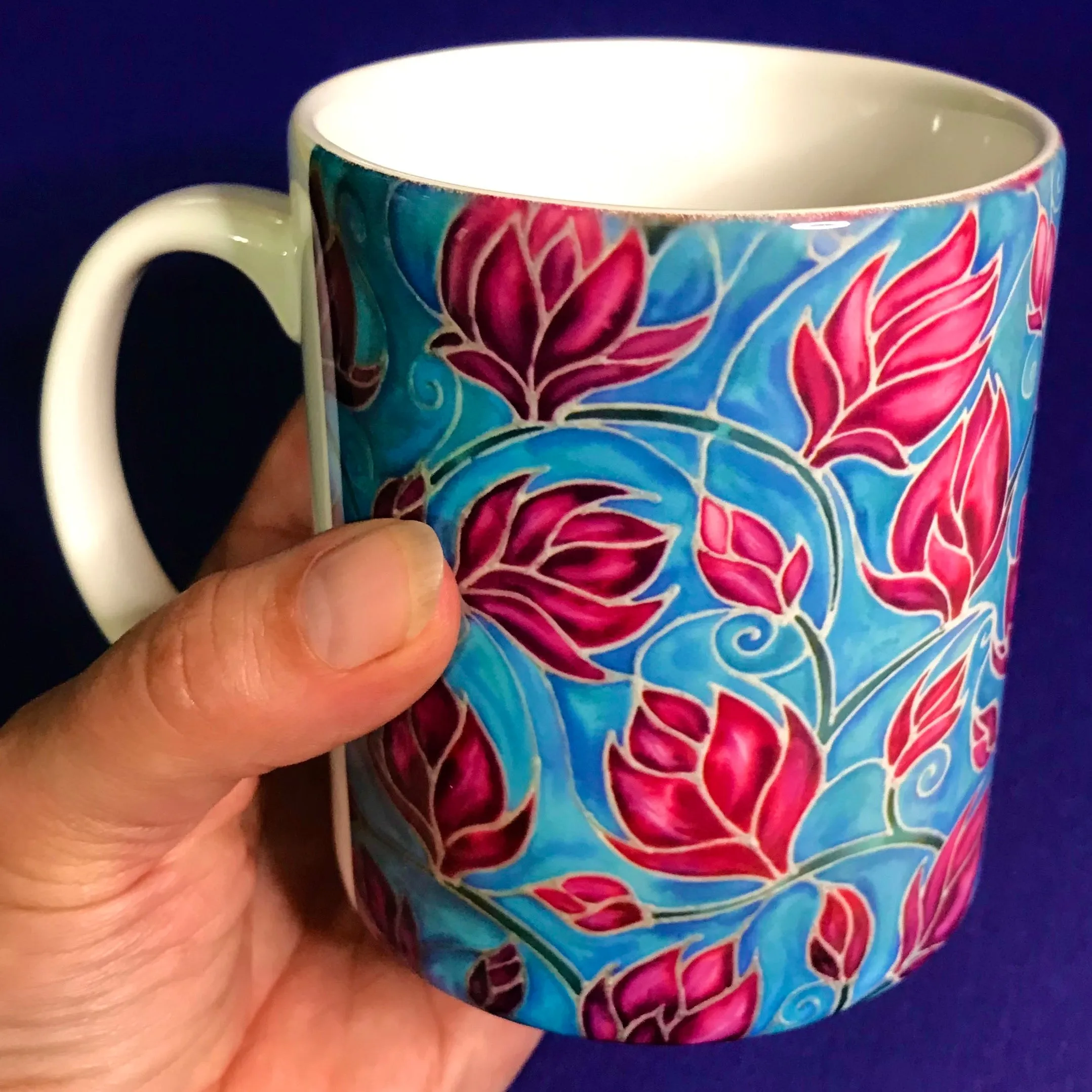 Magnolias mug and coaster box set or mug only In Sky Blue and Pink colours