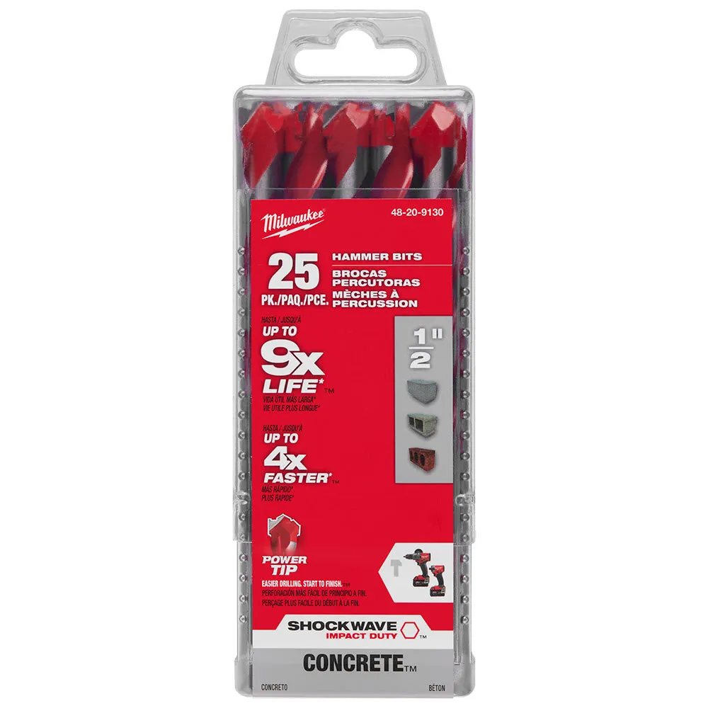 Milwaukee 48-20-9130 1/2" x 4" x 6" SHOCKWAVE™ Carbide Hammer Drill Bit Bulk 25PK