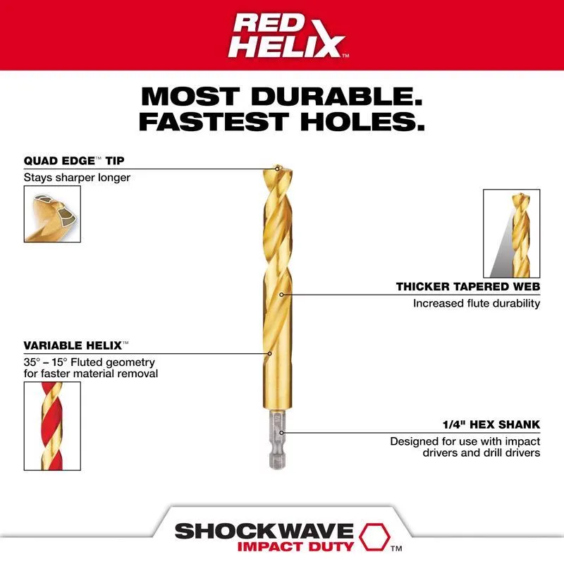 Milwaukee Shockwave 11/32 in. X 4.57 in. L Titanium Red Helix Drill Bit Hex Shank 1 pc