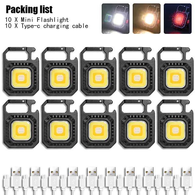 Mini Portable Led Flashlight USB Rechargeable Keychain Light Pocket Torch COB Work Lights Outdoor Camping Emergency Lamp Lantern