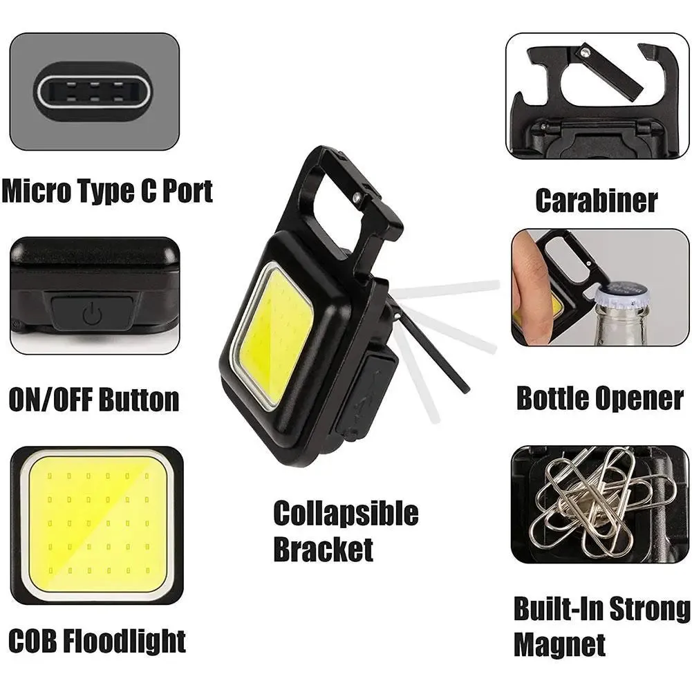 Mini Portable Led Flashlight USB Rechargeable Keychain Light Pocket Torch COB Work Lights Outdoor Camping Emergency Lamp Lantern